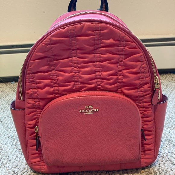 Coach C4094 Court Backpack with Ruching Nylon & Pebble Leather Confetti Pink - Picture 1 of 16